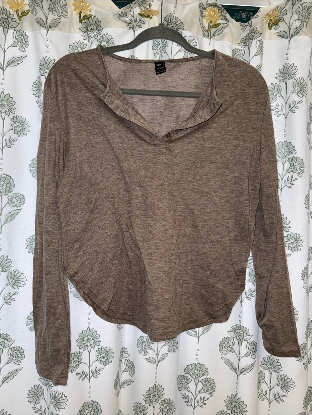 Lightweight Brown Long-Sleeve Henley Top
